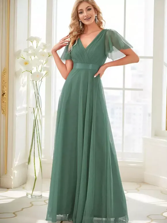 Robe de demoiselle d'honneur en tulle coupe trapèze longueur au sol robe de cortège nuptial