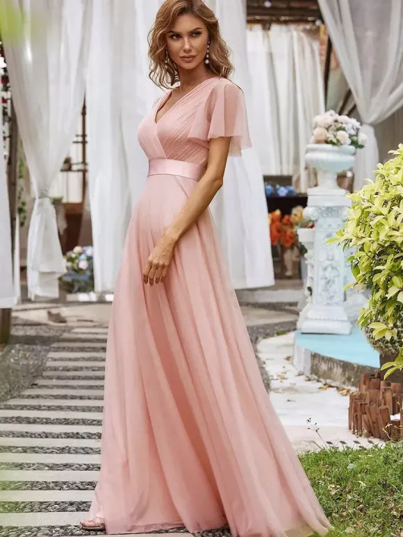 Robe de demoiselle d'honneur en tulle coupe trapèze longueur au sol robe de cortège nuptial