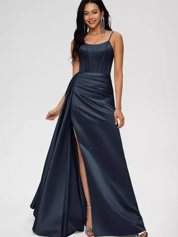 Robe de demoiselle d'honneur robe de bal longueur au sol fermeture éclair en Satin tissé élastique robe de soirée de mariage
