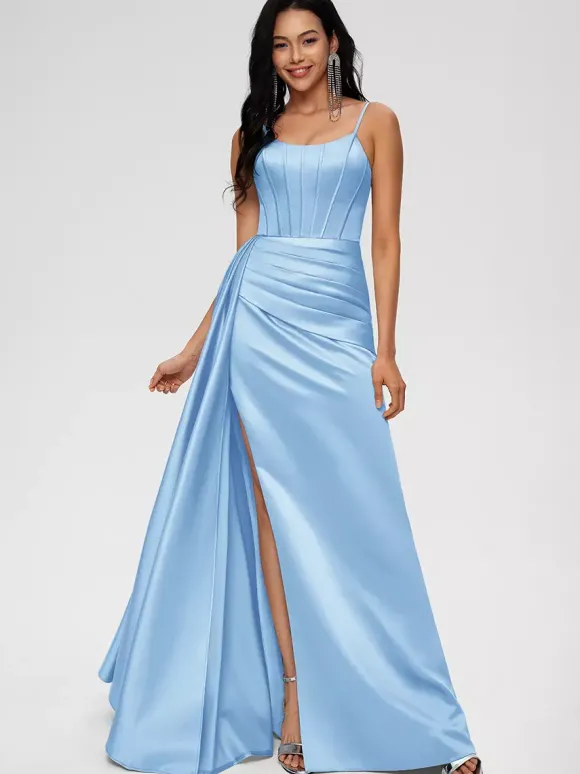 Robe de demoiselle d'honneur robe de bal longueur au sol fermeture éclair en Satin tissé élastique robe de soirée de mariage
