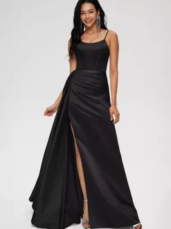 Robe de demoiselle d'honneur robe de bal longueur au sol fermeture éclair en Satin tissé élastique robe de soirée de mariage