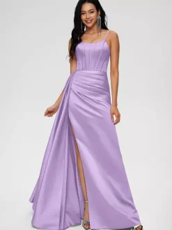 Robe de demoiselle d'honneur robe de bal longueur au sol fermeture éclair en Satin tissé élastique robe de soirée de mariage