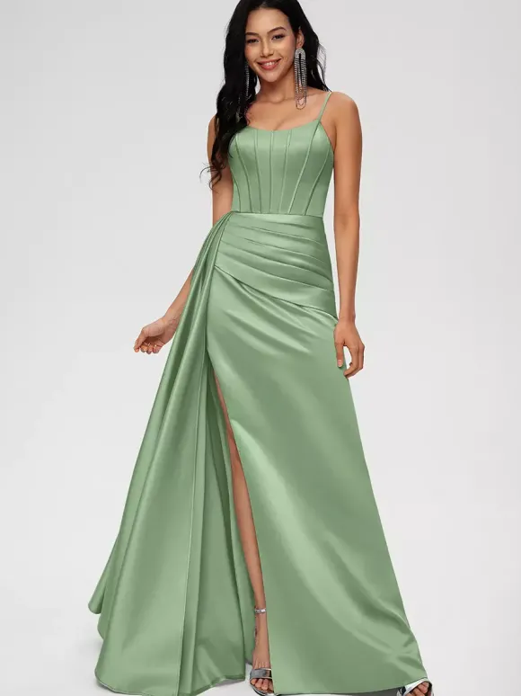 Robe de demoiselle d'honneur robe de bal longueur au sol fermeture éclair en Satin tissé élastique robe de soirée de mariage