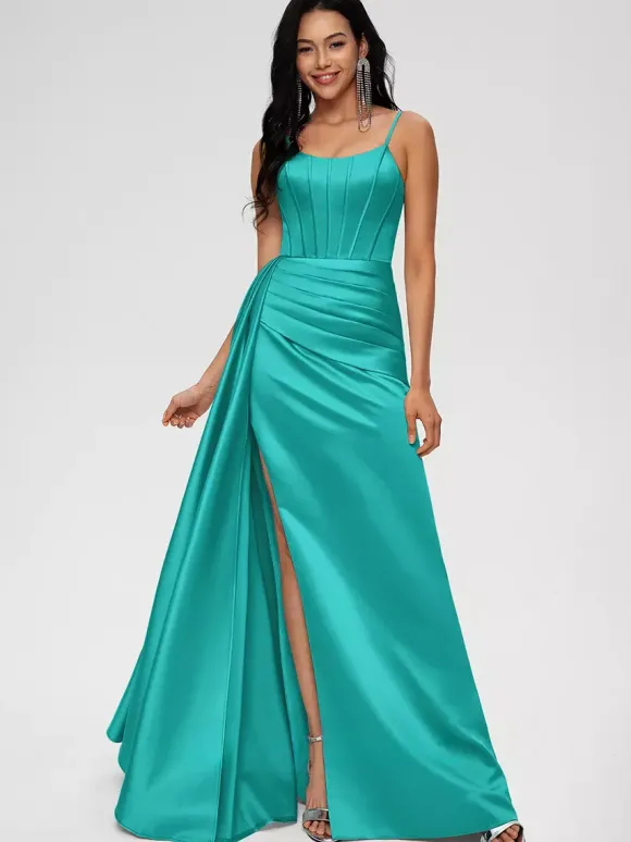 Robe de demoiselle d'honneur robe de bal longueur au sol fermeture éclair en Satin tissé élastique robe de soirée de mariage