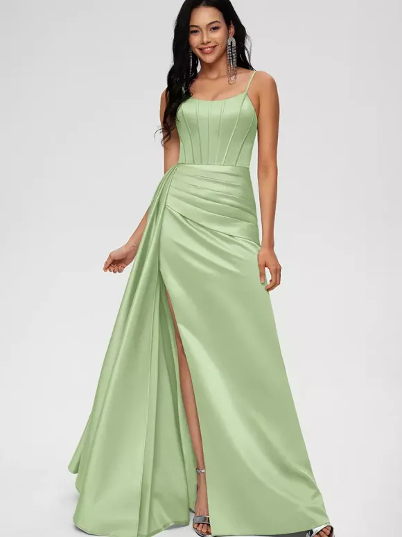 Robe de demoiselle d'honneur robe de bal longueur au sol fermeture éclair en Satin tissé élastique robe de soirée de mariage