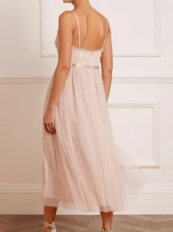 Robe de demoiselle d'honneur en dentelle Robe cocktail mariage à bretelle décoré des paillites