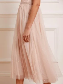 Robe de demoiselle d'honneur en dentelle Robe cocktail mariage à bretelle décoré des paillites