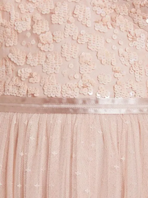 Robe de demoiselle d'honneur en dentelle Robe cocktail mariage à bretelle décoré des paillites