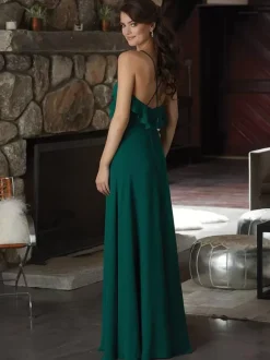 Robe de demoiselle d'honneur en mousseline de soie robe de bal trapèze longueur au sol
