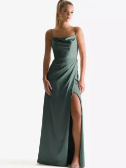 Robe de demoiselle d'honneur à bretelle zip sur dos jupe fendue au sol