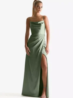 Robe de demoiselle d'honneur à bretelle zip sur dos jupe fendue au sol