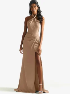 Robe de demoiselle d'honneur en tissu satiné gaine longueur au sol robe de soirée de mariage