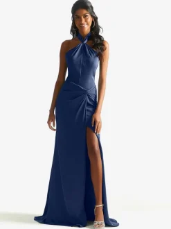 Robe de demoiselle d'honneur en tissu satiné gaine longueur au sol robe de soirée de mariage