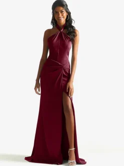 Robe de demoiselle d'honneur en tissu satiné gaine longueur au sol robe de soirée de mariage