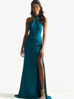 Robe de demoiselle d'honneur en tissu satiné gaine longueur au sol robe de soirée de mariage