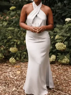 Robe de demoiselle d'honneur en soie élastique comme du satin robe de bal longueur au sol robe de soirée de mariage