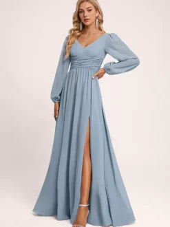 Robe de demoiselle d'honneur trapèze longueur au sol fermeture éclair robes formelles en mousseline de soie