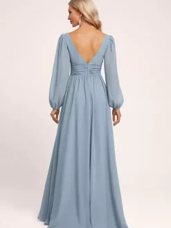 Robe de demoiselle d'honneur trapèze longueur au sol fermeture éclair robes formelles en mousseline de soie