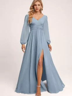 Robe de demoiselle d'honneur trapèze longueur au sol fermeture éclair robes formelles en mousseline de soie
