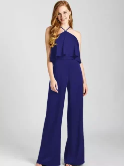 Robe de demoiselle d'honneur combinaison en tissu satiné longueur au sol robes formelles