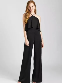 Robe de demoiselle d'honneur combinaison en tissu satiné longueur au sol robes formelles