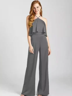 Robe de demoiselle d'honneur combinaison en tissu satiné longueur au sol robes formelles