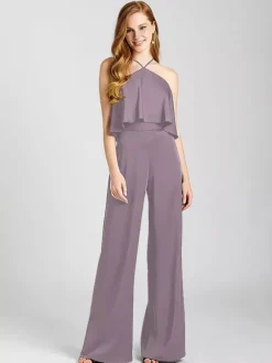 Robe de demoiselle d'honneur combinaison en tissu satiné longueur au sol robes formelles