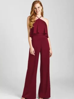 Robe de demoiselle d'honneur combinaison en tissu satiné longueur au sol robes formelles
