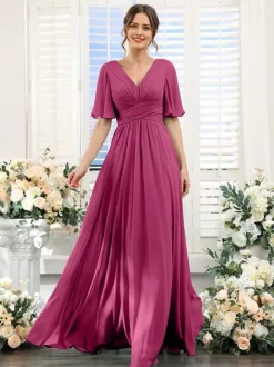 Robe de demoiselle d'honneur en mousseline coupe trapèze longueur au sol pour mariage