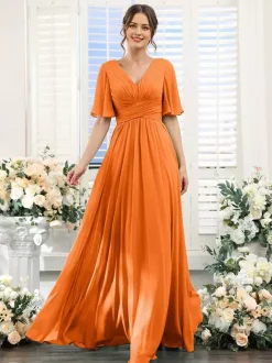 Robe de demoiselle d'honneur en mousseline coupe trapèze longueur au sol pour mariage