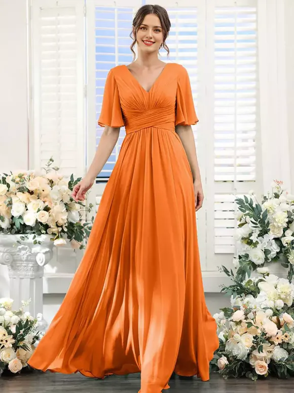 Robe de demoiselle d'honneur en mousseline coupe trapèze longueur au sol pour mariage