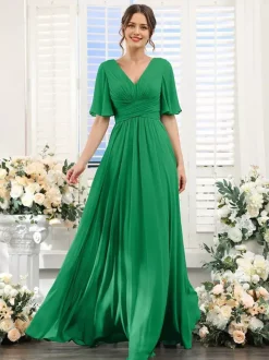 Robe de demoiselle d'honneur en mousseline coupe trapèze longueur au sol pour mariage