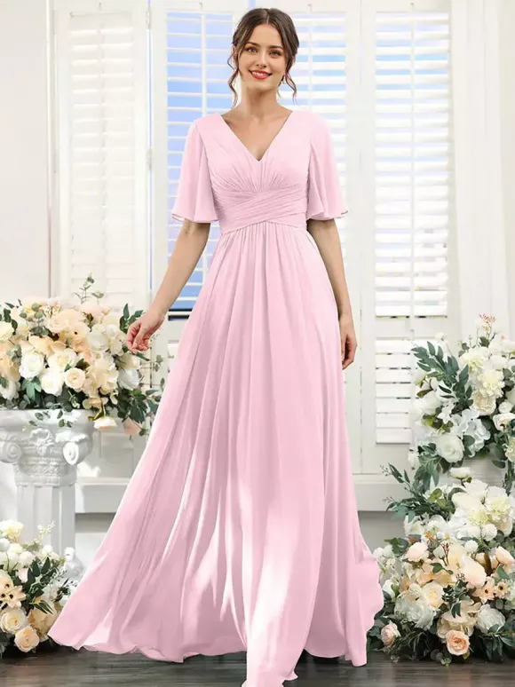 Robe de demoiselle d'honneur en mousseline coupe trapèze longueur au sol pour mariage