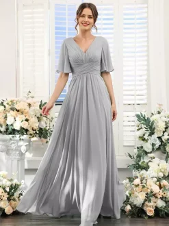 Robe de demoiselle d'honneur en mousseline coupe trapèze longueur au sol pour mariage