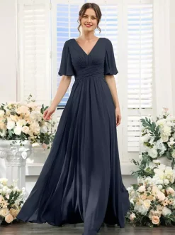 Robe de demoiselle d'honneur en mousseline coupe trapèze longueur au sol pour mariage