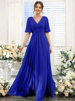 Robe de demoiselle d'honneur en mousseline coupe trapèze longueur au sol pour mariage