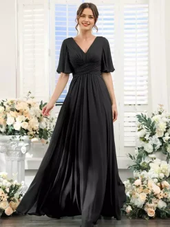 Robe de demoiselle d'honneur en mousseline coupe trapèze longueur au sol pour mariage