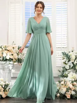 Robe de demoiselle d'honneur en mousseline coupe trapèze longueur au sol pour mariage
