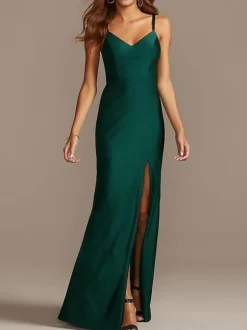 Robe de demoiselle d'honneur en satin col V dos nu longueur au sol robes de soirée