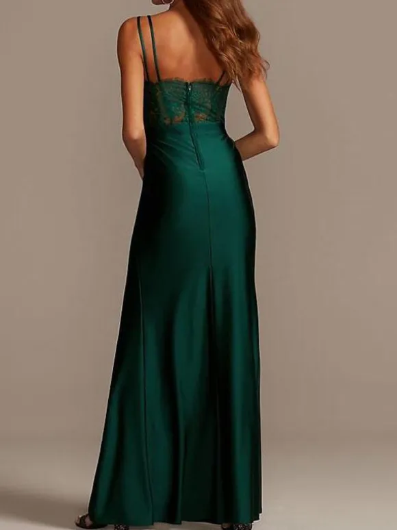 Robe de demoiselle d'honneur en satin col V dos nu longueur au sol robes de soirée