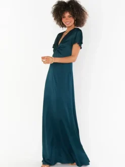 Robe de demoiselle d'honneur robe cocktail mariage col V manche courte zip sur dos