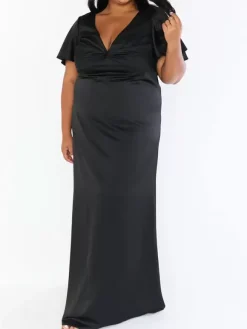 Robe de demoiselle d'honneur robe cocktail mariage col V manche courte zip sur dos