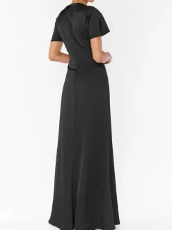 Robe de demoiselle d'honneur robe cocktail mariage col V manche courte zip sur dos