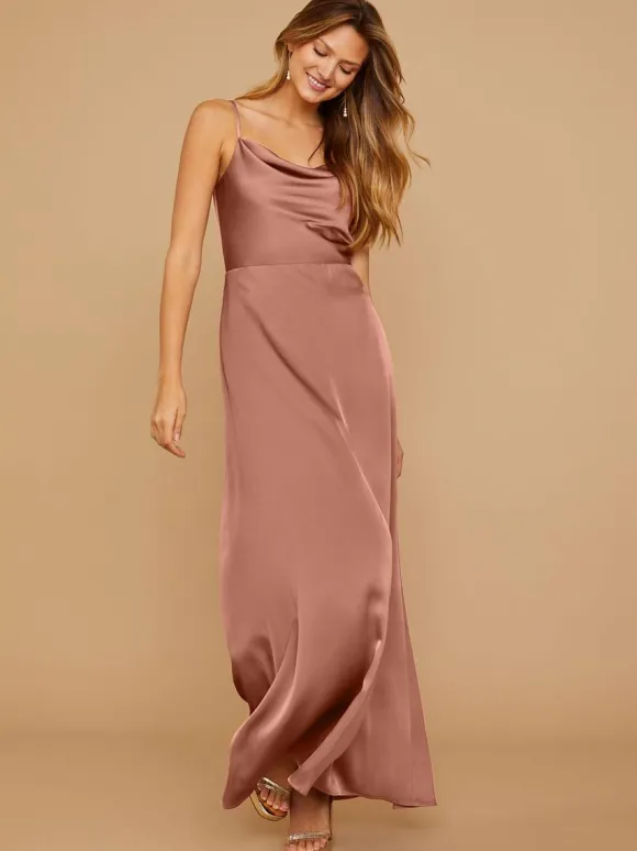 Robe de demoiselle d'honneur en satin à bretelle zip sur dos