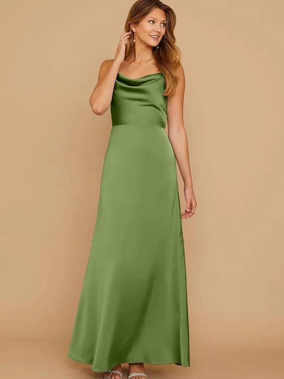 Robe de demoiselle d'honneur en satin à bretelle zip sur dos