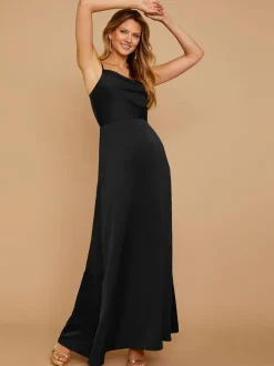 Robe de demoiselle d'honneur en satin à bretelle zip sur dos