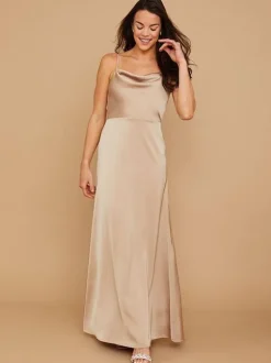 Robe de demoiselle d'honneur en satin à bretelle zip sur dos