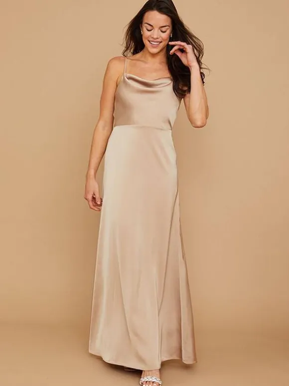 Robe de demoiselle d'honneur en satin à bretelle zip sur dos