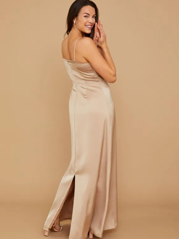 Robe de demoiselle d'honneur en satin à bretelle zip sur dos
