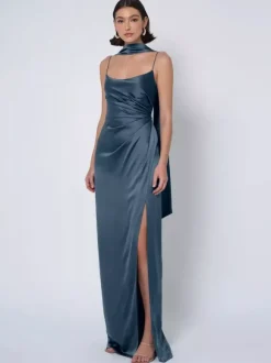 Robe de demoiselle d'honneur en tissu satiné robe de bal longueur au sol robe de soirée de mariage